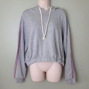 American Eagle Outfitters Grey Striped Sleeve Oversized Slouch Track Sweatshirt